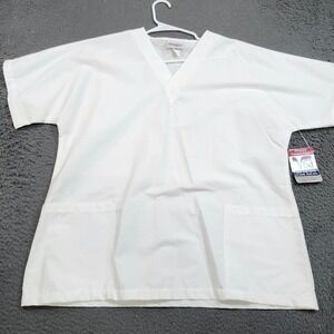Images Vintage White V-Neck Scrub Top Short Sleeve Pockets Made in USA XL 1430